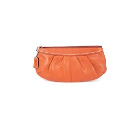 Coach Clutch de couro plissado F13734 Laranja