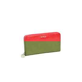 Fendi-Portefeuille continental zippé en cuir verni-Rouge