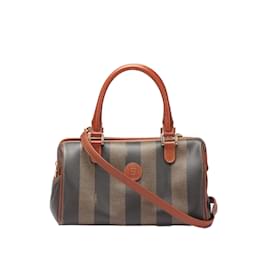Fendi-Pequin Convertible Boston Bag-Brown
