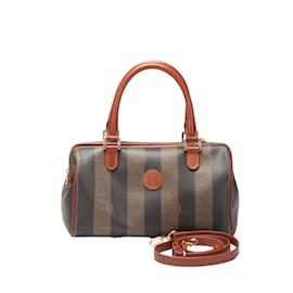Fendi-Pequin Convertible Boston Bag-Brown