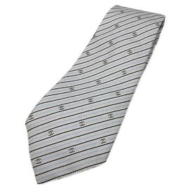***CHANEL  coco mark tie Silvery Blue