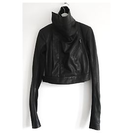Giacca biker corta in pelle a collo alto di Rick Owens Nero