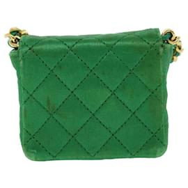 Chanel-CHANEL Mini Matelasse Chain Pouch Shoulder Bag Satin Green Gold CC Auth 51271a-Golden,Green