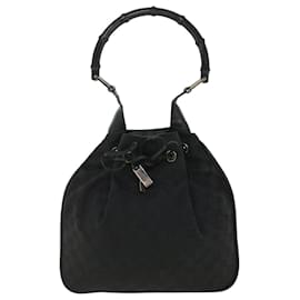 Gucci-GUCCI GG Canvas Bamboo Shoulder Bag Black 001.4033 Auth yk8328-Black