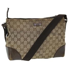 Gucci-GUCCI GG Canvas Shoulder Bag Beige Brown Auth 52249-Brown,Beige