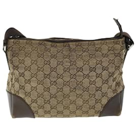 Gucci-GUCCI GG Canvas Shoulder Bag Beige Brown Auth 52249-Brown,Beige