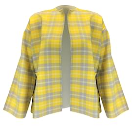 Sofie d'Hoore-Sofie D'Hoore Yellow / Green Multi Checkered Open Front Wool Jacket-Yellow
