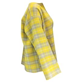 Sofie d'Hoore-Sofie D'Hoore Yellow / Green Multi Checkered Open Front Wool Jacket-Yellow