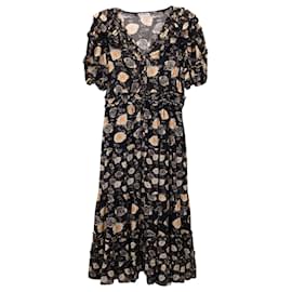 Ulla Johnson-Ulla Johnson Floral Print Ruffled Midi Dress in Black Cotton-Other