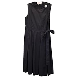 Marni-Marni Sleeveless Waist-Tie Dress in Black Cotton-Black