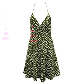 Saint Laurent-Saint Laurent Polka Dot Mini Dress in Red Silk-Red