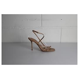 Aquazzura-Aquazzura Strappy 100mm Heeled Sandals in Nude Leather-Flesh