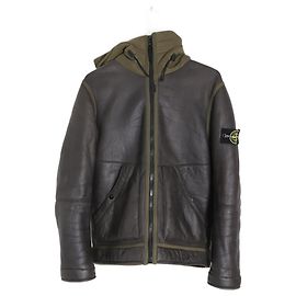 Giubbotto Stone Island con zip frontale e cappuccio in pelle di montone marrone Marrone
