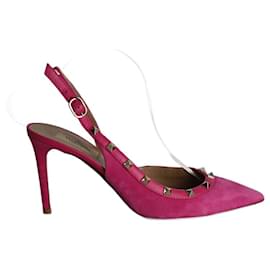 Valentino Garavani-Valentino Garavani Rockstud Slingback 85mm Pumps aus pinkfarbenem Wildleder-Pink