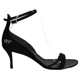 Roger Vivier-Roger Vivier Crystal-Embellished Open Toe 70mm Sandals with Black Suede-Black
