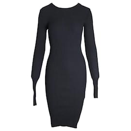 Maison Martin Margiela-Maison Margiela Ribbed Long Sleeve Fitted Dress in Black Viscose-Black