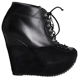 Saint Laurent-Saint Laurent Lace-Up Platform Wedge Heels in Black Leather and Suede-Black