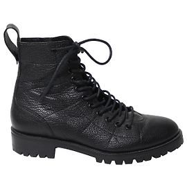 Jimmy Choo Cruz Botas Texturizadas Exército com Cadarços em Couro Preto Preto