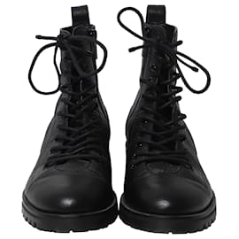 Jimmy Choo-Jimmy Choo Cruz Textured Army Lace Up Boots in Black Leather-Black