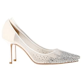 Jimmy Choo-Jimmy Choo-Liebe 85 Kristallverzierte Pumps aus cremefarbenem Mesh-Weiß,Roh