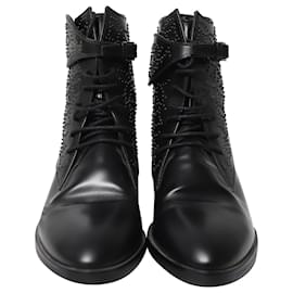 Alaïa-Alaia Studded Ankle Boots in Black Leather-Black