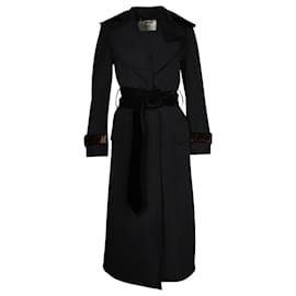 Fendi-Fendi Leather-Trimmed Trench Coat in Black Polyester-Black