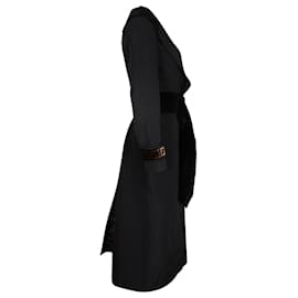 Fendi-Fendi Leather-Trimmed Trench Coat in Black Polyester-Black