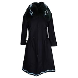 Fendi-Casaco Fendi Fox Fur Collar em Azul Marinho Lana Vergine-Azul,Azul marinho
