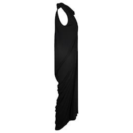 Autre Marque-Rick Owens Mock-Neck Sleeveless Draped Maxi Dress in Black Cotton-Black