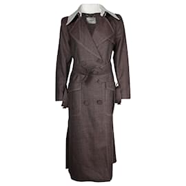 Fendi-Fendi Gingham Trench Coat in Brown Virgin Wool-Brown