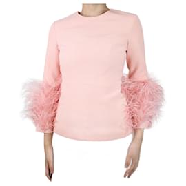 Autre Marque-Pink feathered detailed long-sleeve top - size UK 8-Pink