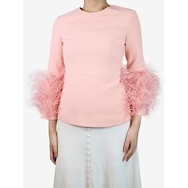 Autre Marque-Pink feathered detailed long-sleeve top - size UK 8-Pink