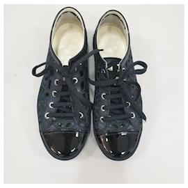 Chanel-Chanel Camelia Cut Black Patent Leather Trainers Sneakers-Black
