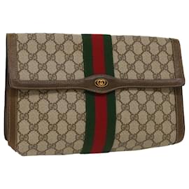 Gucci-GUCCI GG Canvas Web Sherry Line Bolso de mano Beige Rojo 67.014.3087 Auth yk8319-Roja,Beige