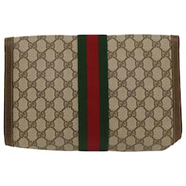 Gucci-GUCCI GG Canvas Web Sherry Line Clutch Bag Beige Red 67.014.3087 Auth yk8319-Red,Beige