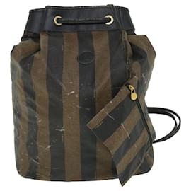Fendi-FENDI Pecan Canvas Pouch Shoulder Bag Leather 3Set Brown Black Auth bs7664-Brown,Black