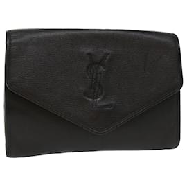 Saint Laurent-SAINT LAURENT Clutch Bag Leather Black Auth am4932-Black