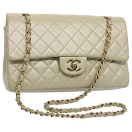 Chanel-Chanel Matelassé 25 Bolsa de ombro com aba de corrente forrada pele de cordeiro ouro CC Auth 51277NO-Dourado
