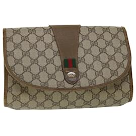 Gucci-GUCCI GG Canvas Web Sherry Line Clutch Bag PVC Leather Beige Red Auth ep1418-Red,Beige,Green