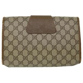 Gucci-GUCCI GG Canvas Web Sherry Line Clutch Bag PVC Leather Beige Red Auth ep1418-Red,Beige,Green