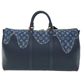 Louis Vuitton-LOUIS VUITTON Denim LV Squared NIGO Keepall Bandouliere 50 M45975 auth 51259NO-Azul marinho