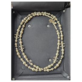 Chanel-CC C23A Star Crystal Logo Pearl Long conditionment Necklace Box-White