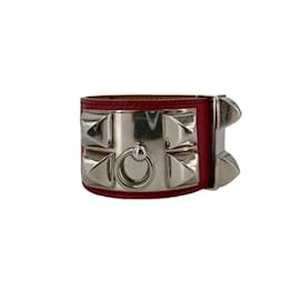 Hermès-Dog Collar Leather Bracelet Red-Red