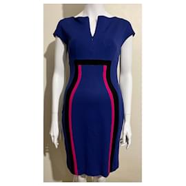 Escada-Periwinkle blue dress with contrast stripes-Blue,Multiple colors