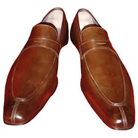 Santoni-Penny loafer in brown leather for men-Brown
