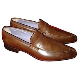 Santoni-Penny loafer in brown leather for men-Brown