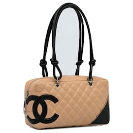 Chanel Brown Striated Quilted Coated Canvas Small Rue Cambon Tote