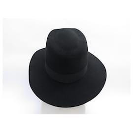 Maison Michel-CHAPEAU MAISON MICHEL VIRGINIE S 57 CM EN FEUTRE NOIR BLACK FELT HAT-Noir