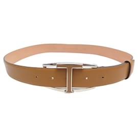 Tod's-TOD'S BELT WITH T LOGO BUCKLE IN CAMEL LEATHER SIZE 75 BROWN LEATHER BELT-Camel