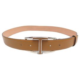 TOD'S GÜRTEL MIT T-LOGO-SCHNALLE AUS KAMELLEDER, GRÖSSE 75 Brauner Ledergürtel Kamel